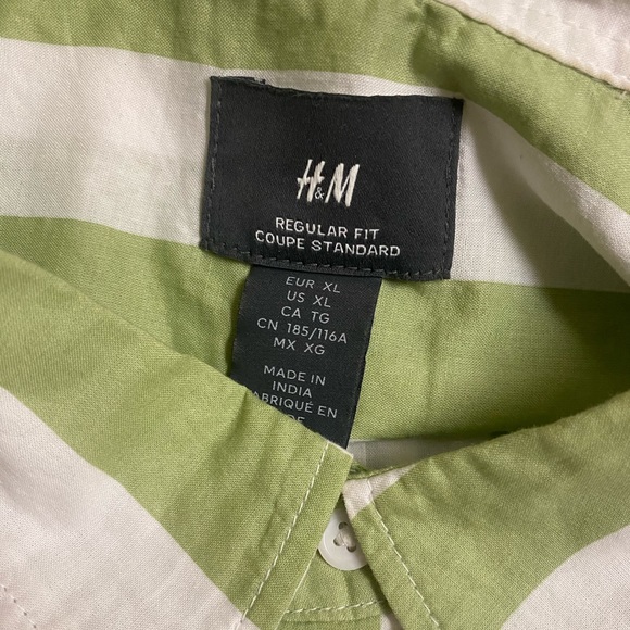 H&M Striped Button Up Green/White Stripes Size XL - Picture 2 of 2